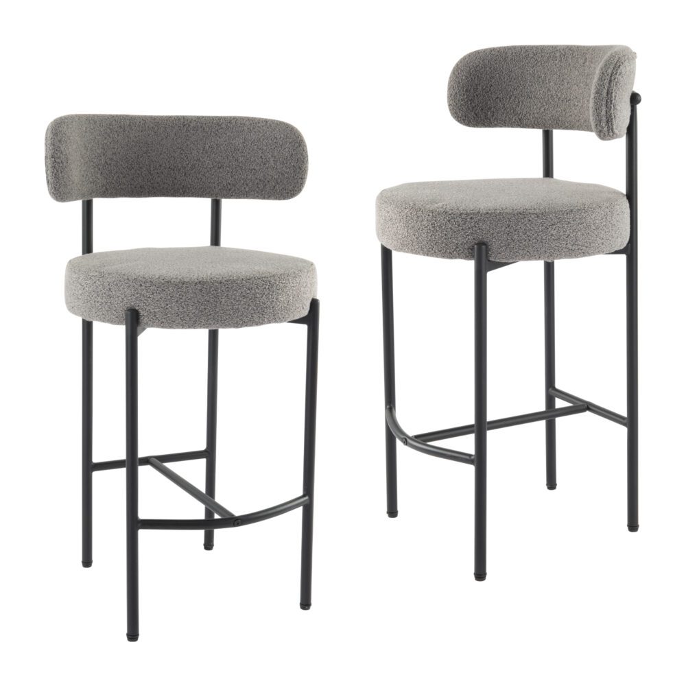 Table & Bar Stools: Contemporary Grey Boucle Elsa Low Bar Stools