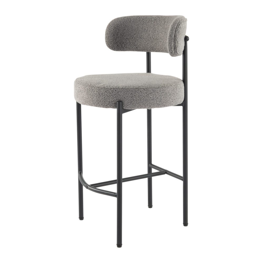 Table & Bar Stools: Contemporary Grey Boucle Elsa Low Bar Stools