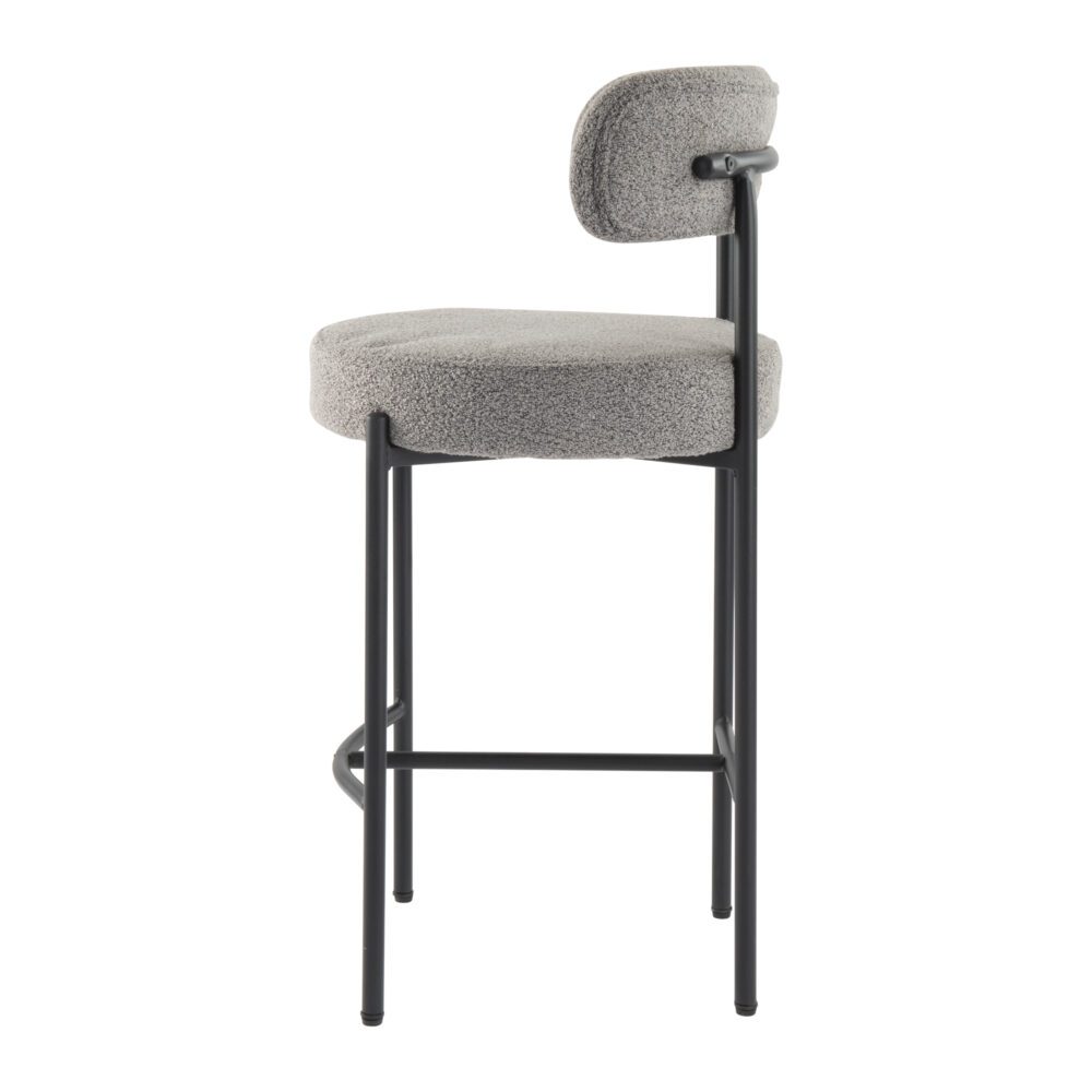 Table & Bar Stools: Contemporary Grey Boucle Elsa Low Bar Stools