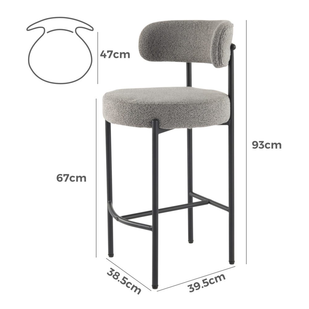 Table & Bar Stools: Contemporary Grey Boucle Elsa Low Bar Stools