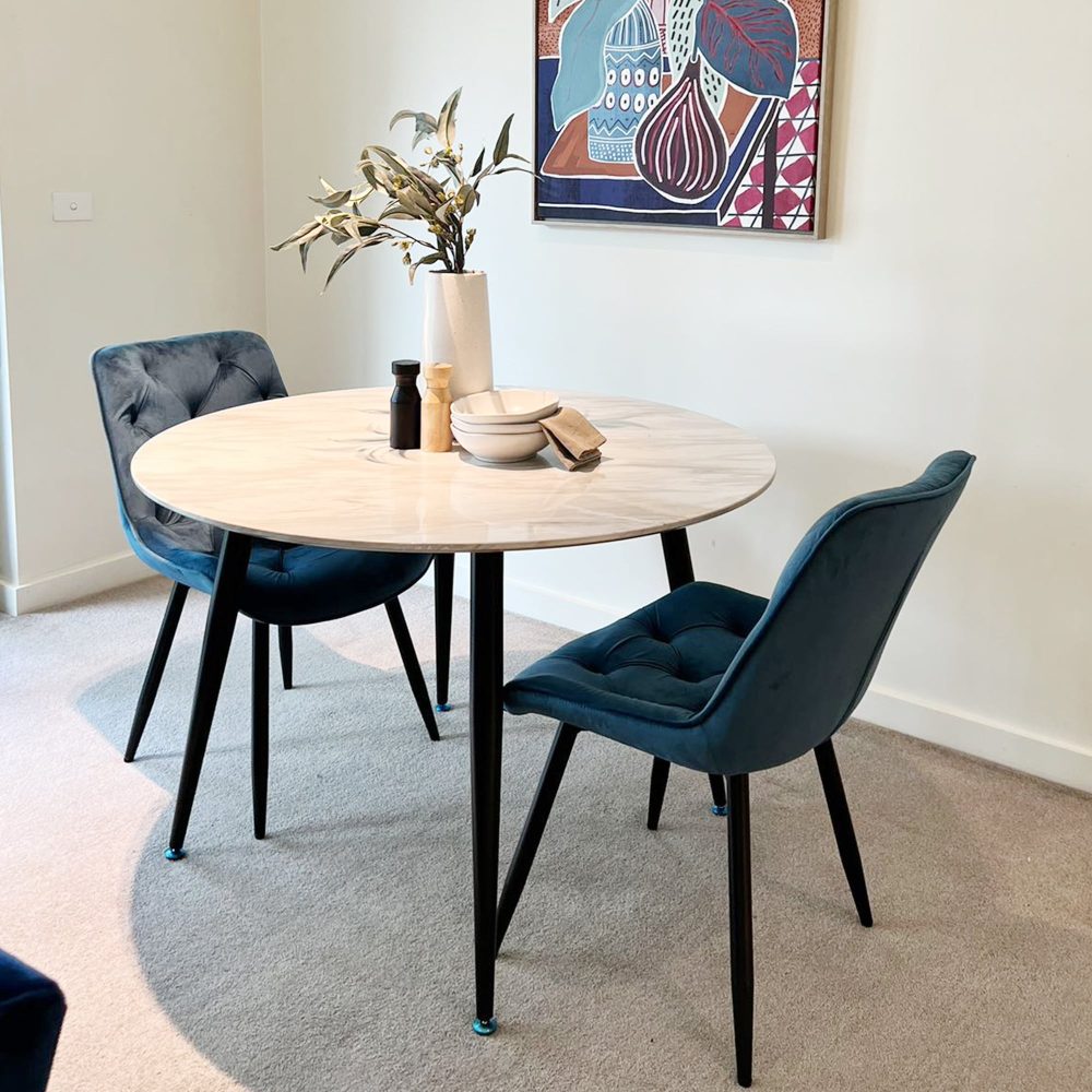 Dining Tables: Round MDF Marbling Dining Table