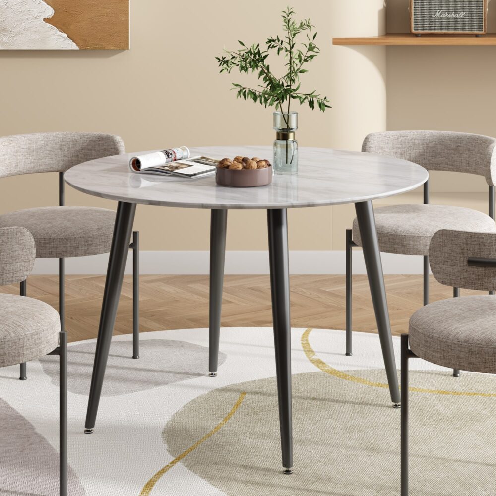 Dining Tables: Round MDF Marbling Dining Table