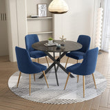 Dining Tables: Round Marble-Effect Table-Black