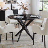 Dining Tables: Round Marble-Effect Table-Black
