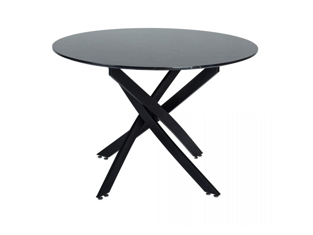 Dining Tables: Round Marble-Effect Table-Black