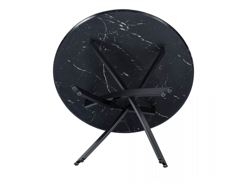 Dining Tables: Round Marble-Effect Table-Black