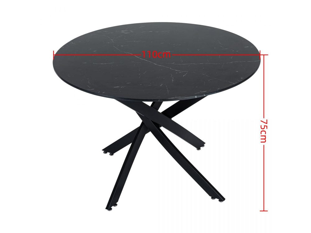 Dining Tables: Round Marble-Effect Table-Black