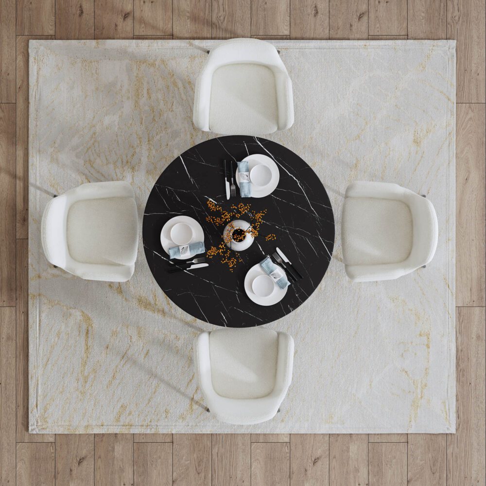 Dining Tables: Round Marble-Effect Table-Black