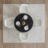 Dining Tables: Round Marble-Effect Table-Black