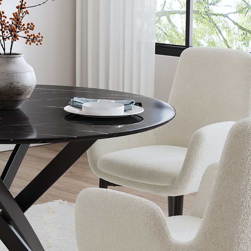 Dining Tables: Round Marble-Effect Table-Black