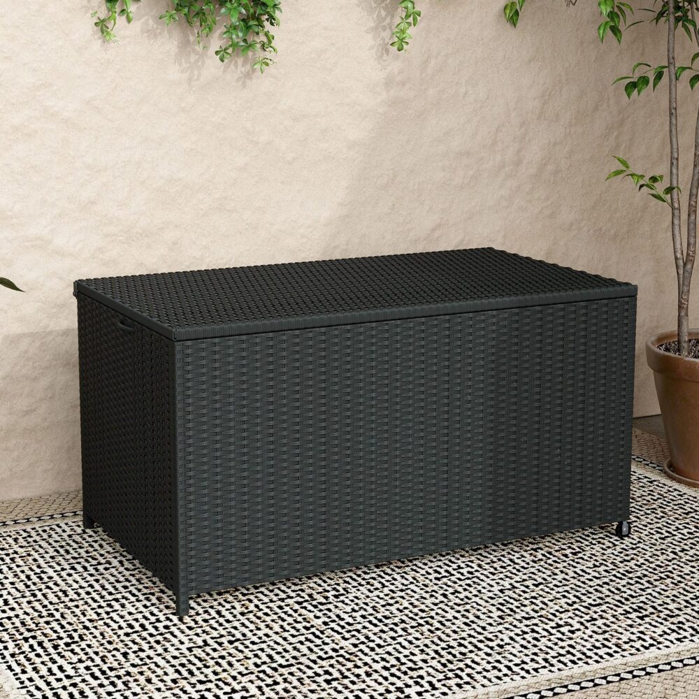 Outdoor Furniture Accessories: Outdoor PE Wicker Storage Box Garden 320L-Black