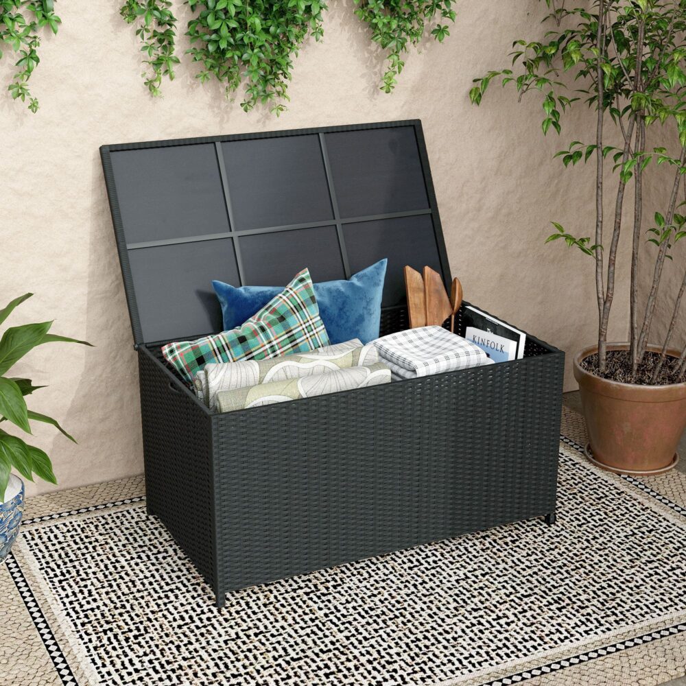 Outdoor Furniture Accessories: Outdoor PE Wicker Storage Box Garden 320L-Black