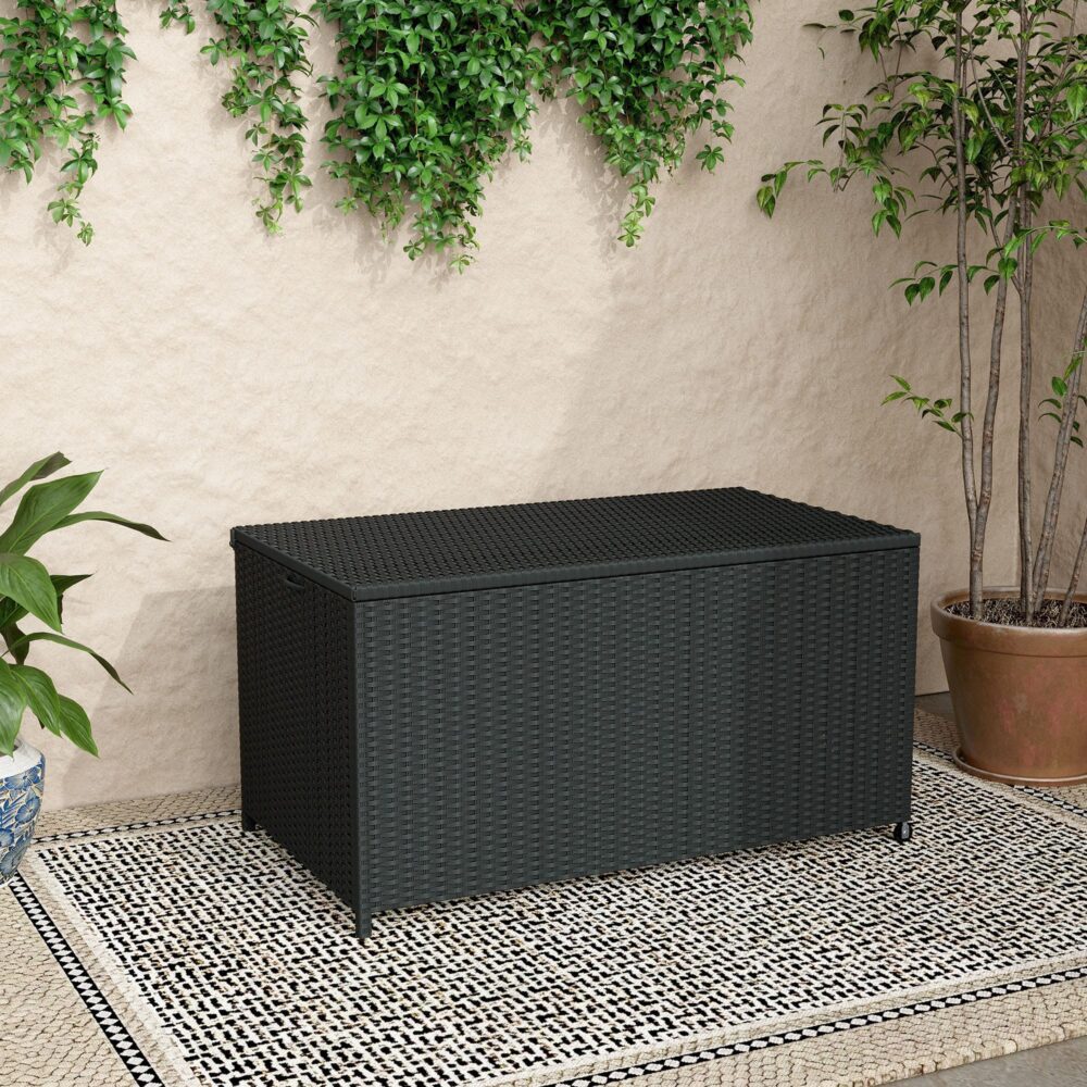 Outdoor Furniture Accessories: Outdoor PE Wicker Storage Box Garden 320L-Black