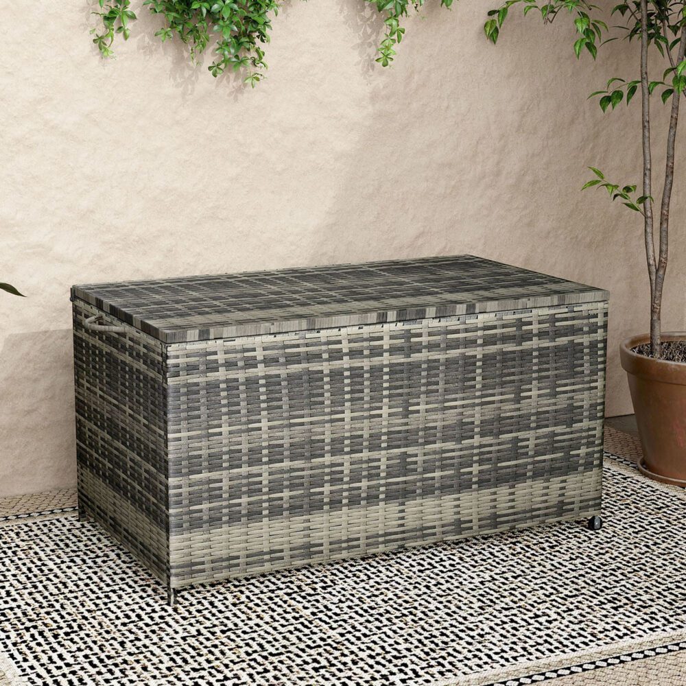 Outdoor Furniture Accessories: Outdoor PE Wicker Storage Box Garden 320L-Grey