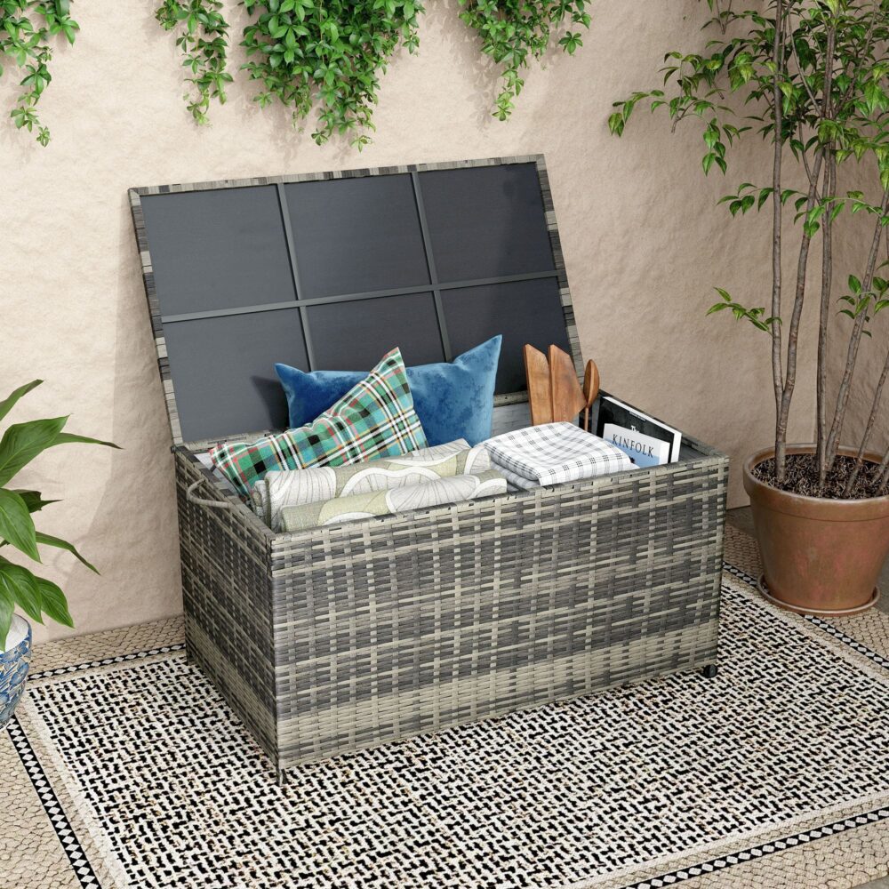 Outdoor Furniture Accessories: Outdoor PE Wicker Storage Box Garden 320L-Grey