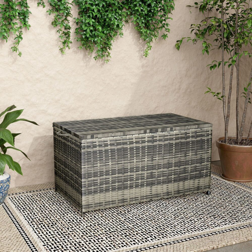 Outdoor Furniture Accessories: Outdoor PE Wicker Storage Box Garden 320L-Grey