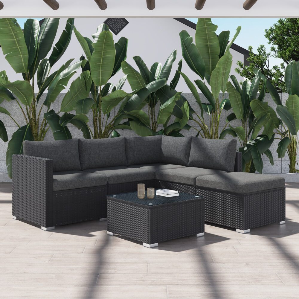 Outdoor Sofas & Lounge Sets: Ottoman-Style Outdoor Lounge Set in Black