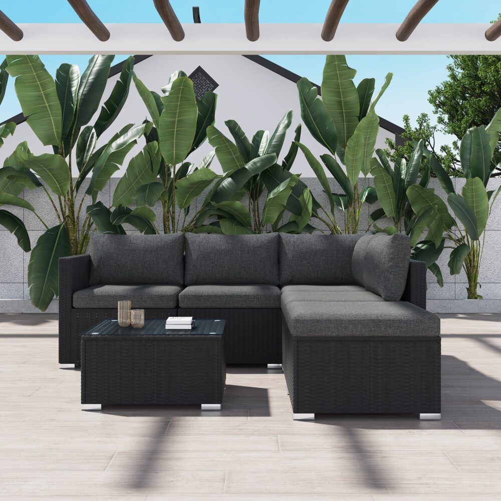 Outdoor Sofas & Lounge Sets: Ottoman-Style Outdoor Lounge Set in Black