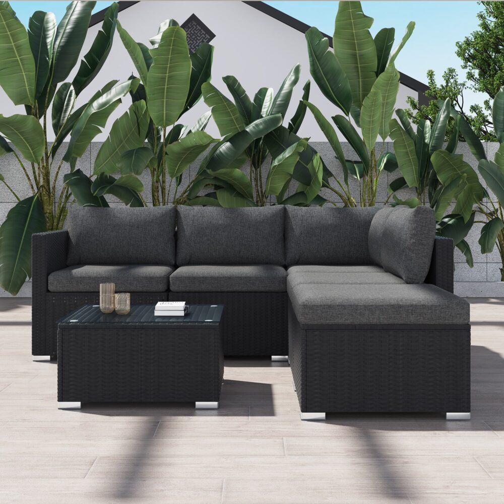 Outdoor Sofas & Lounge Sets: Ottoman-Style Outdoor Lounge Set in Black