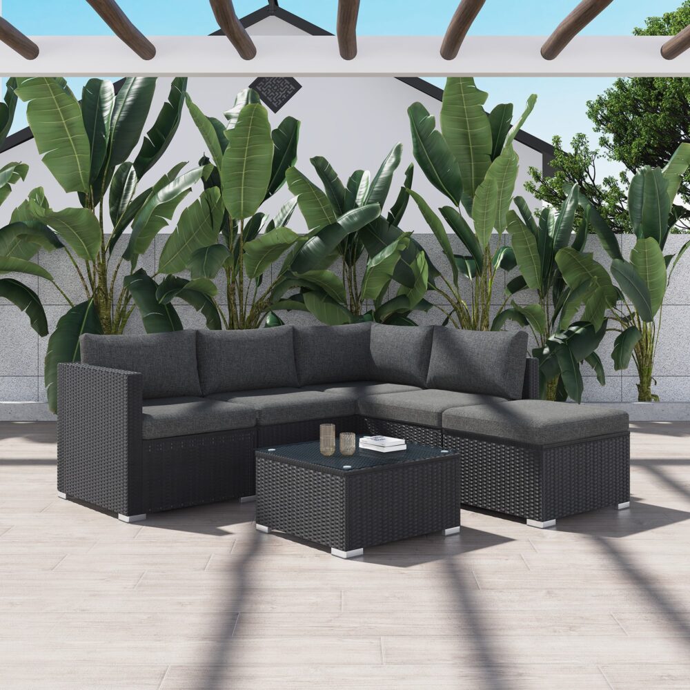 Outdoor Sofas & Lounge Sets: Ottoman-Style Outdoor Lounge Set in Black