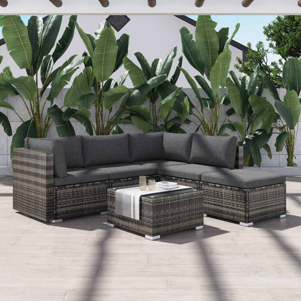 Outdoor Sofas & Lounge Sets: Ottoman-Style Outdoor Lounge Set in Grey