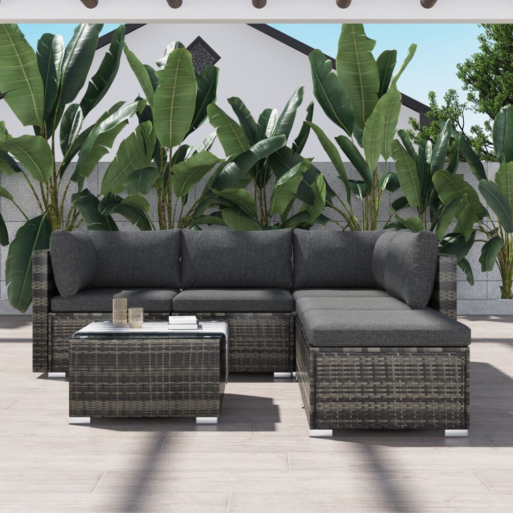 Outdoor Sofas & Lounge Sets: Ottoman-Style Outdoor Lounge Set in Grey