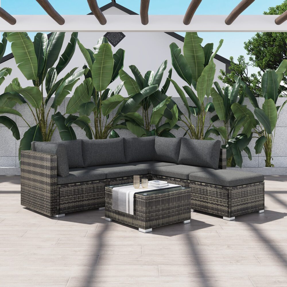 Outdoor Sofas & Lounge Sets: Ottoman-Style Outdoor Lounge Set in Grey