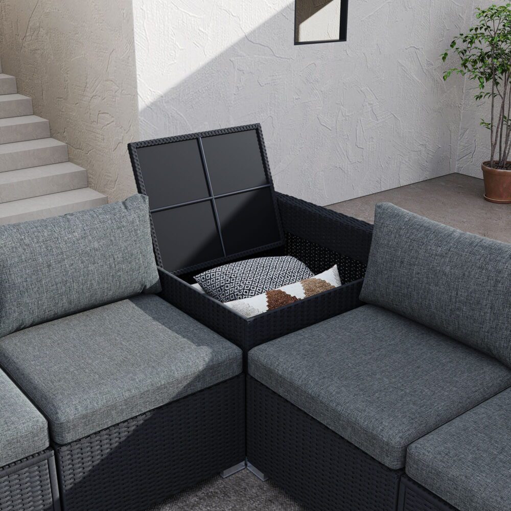 Outdoor Sofas & Lounge Sets: 6PCS Outdoor Modular Lounge Sofa Coogee-Black