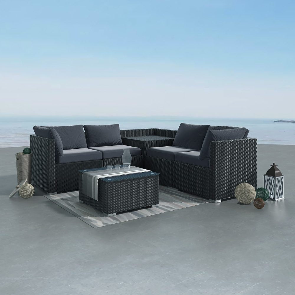 Outdoor Sofas & Lounge Sets: 6PCS Outdoor Modular Lounge Sofa Coogee-Black