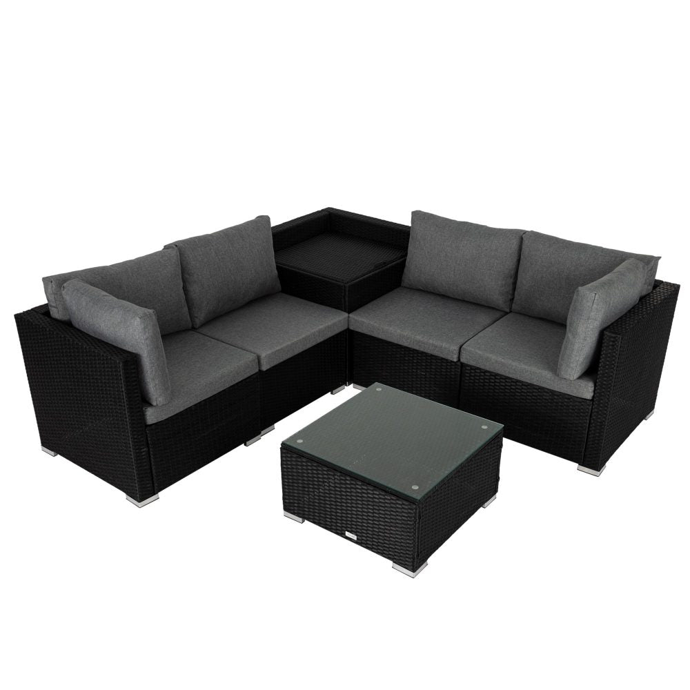 Outdoor Sofas & Lounge Sets: 6PCS Outdoor Modular Lounge Sofa Coogee-Black