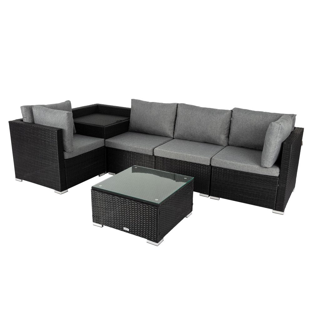 Outdoor Sofas & Lounge Sets: 6PCS Outdoor Modular Lounge Sofa Coogee-Black