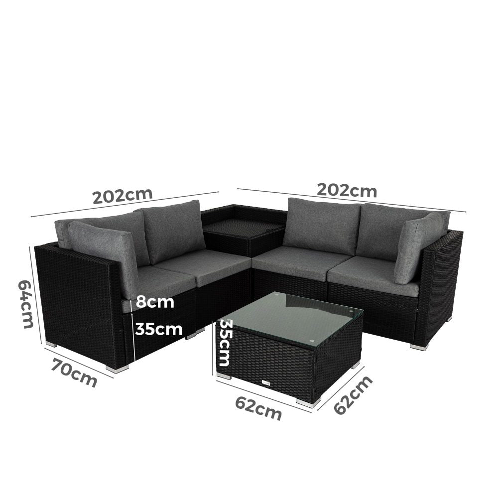 Outdoor Sofas & Lounge Sets: 6PCS Outdoor Modular Lounge Sofa Coogee-Black