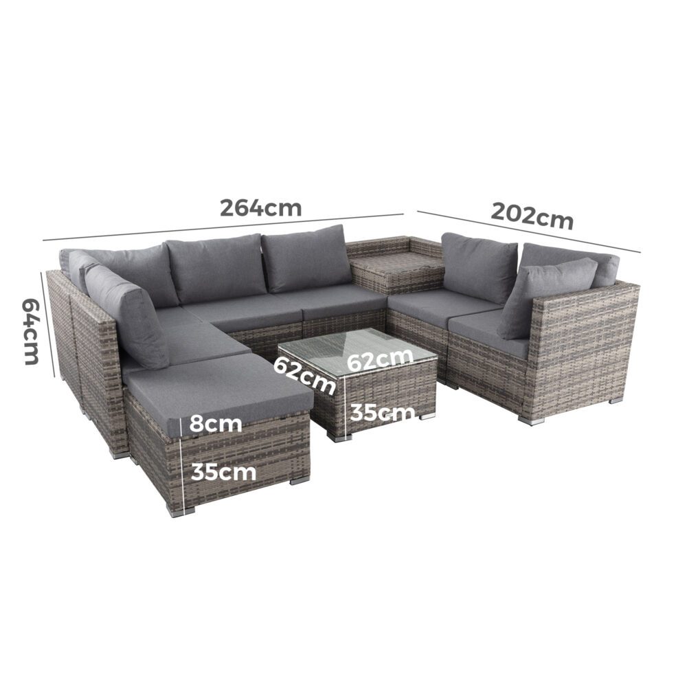 Outdoor Sofas & Lounge Sets: Large Modular Outdoor Ottoman Lounge Set in Grey
