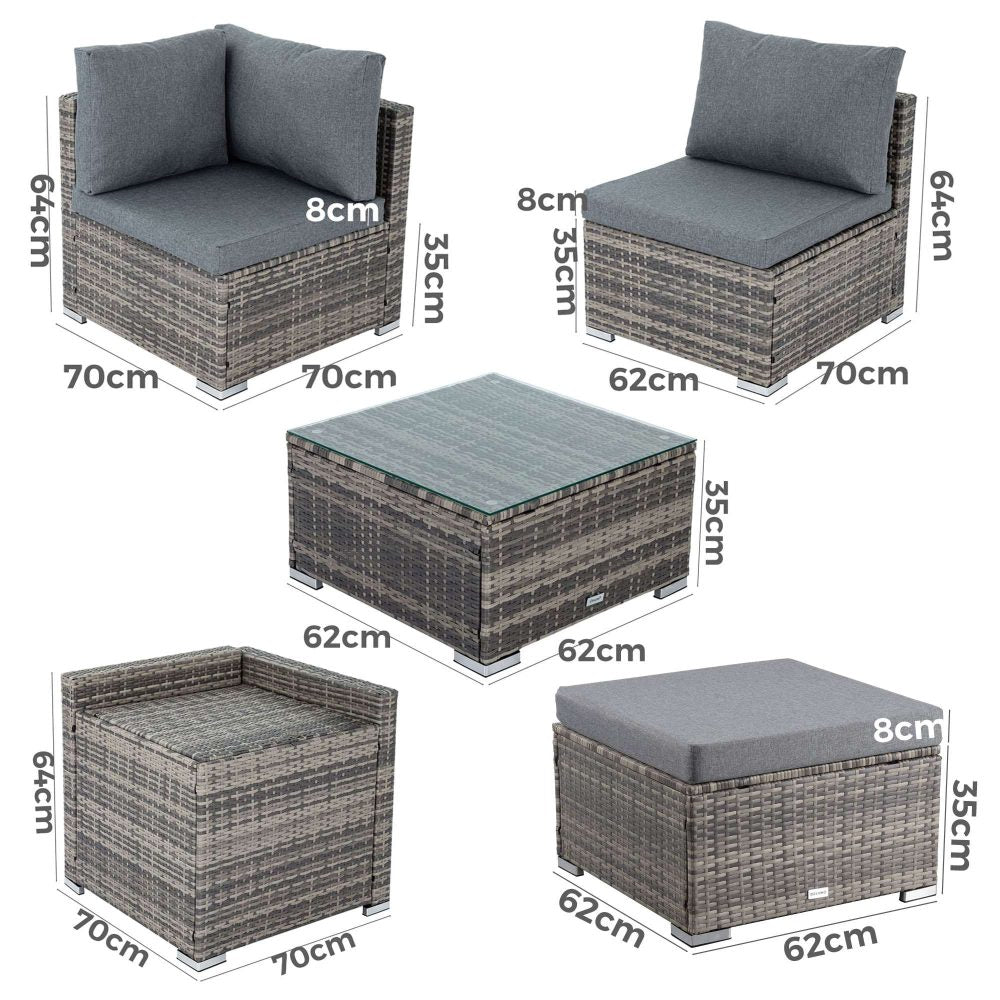 Outdoor Sofas & Lounge Sets: Large Modular Outdoor Ottoman Lounge Set in Grey