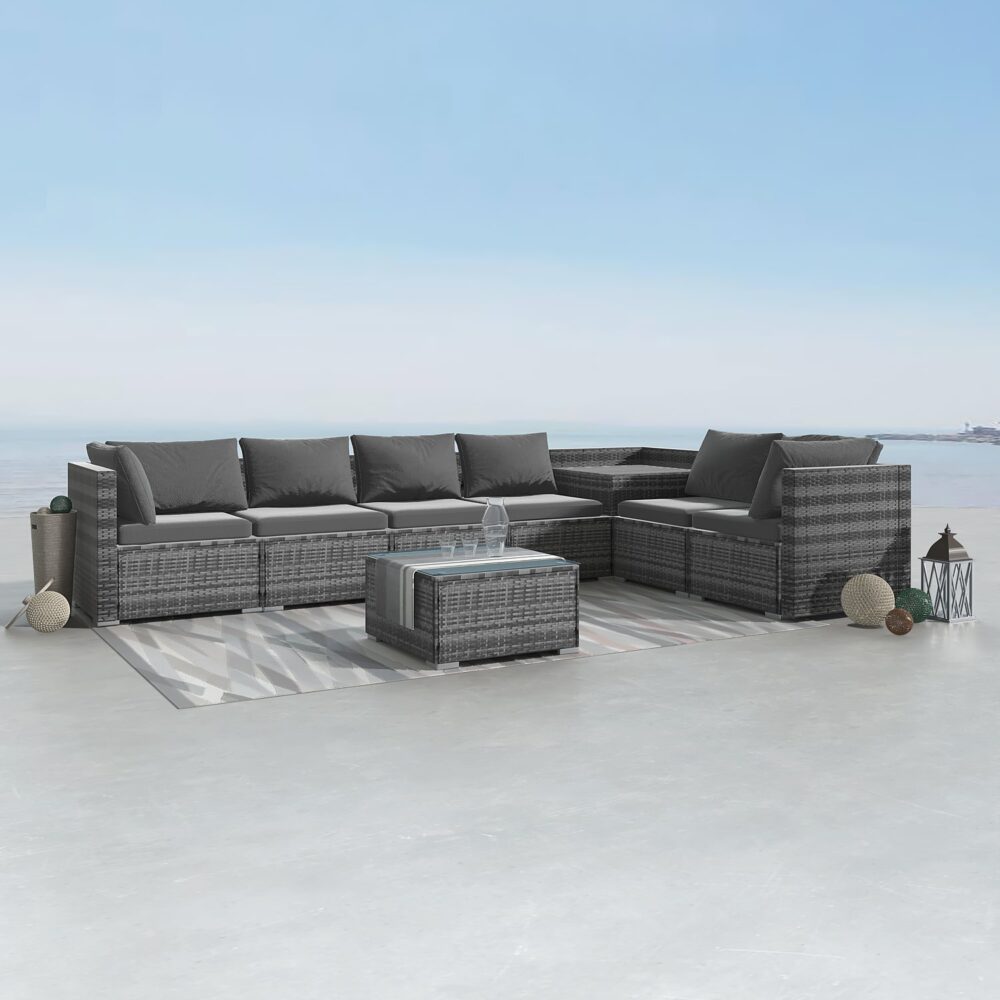 Outdoor Sofas & Lounge Sets: 8PCS Outdoor Furniture Modular Lounge Sofa Lizard-Grey