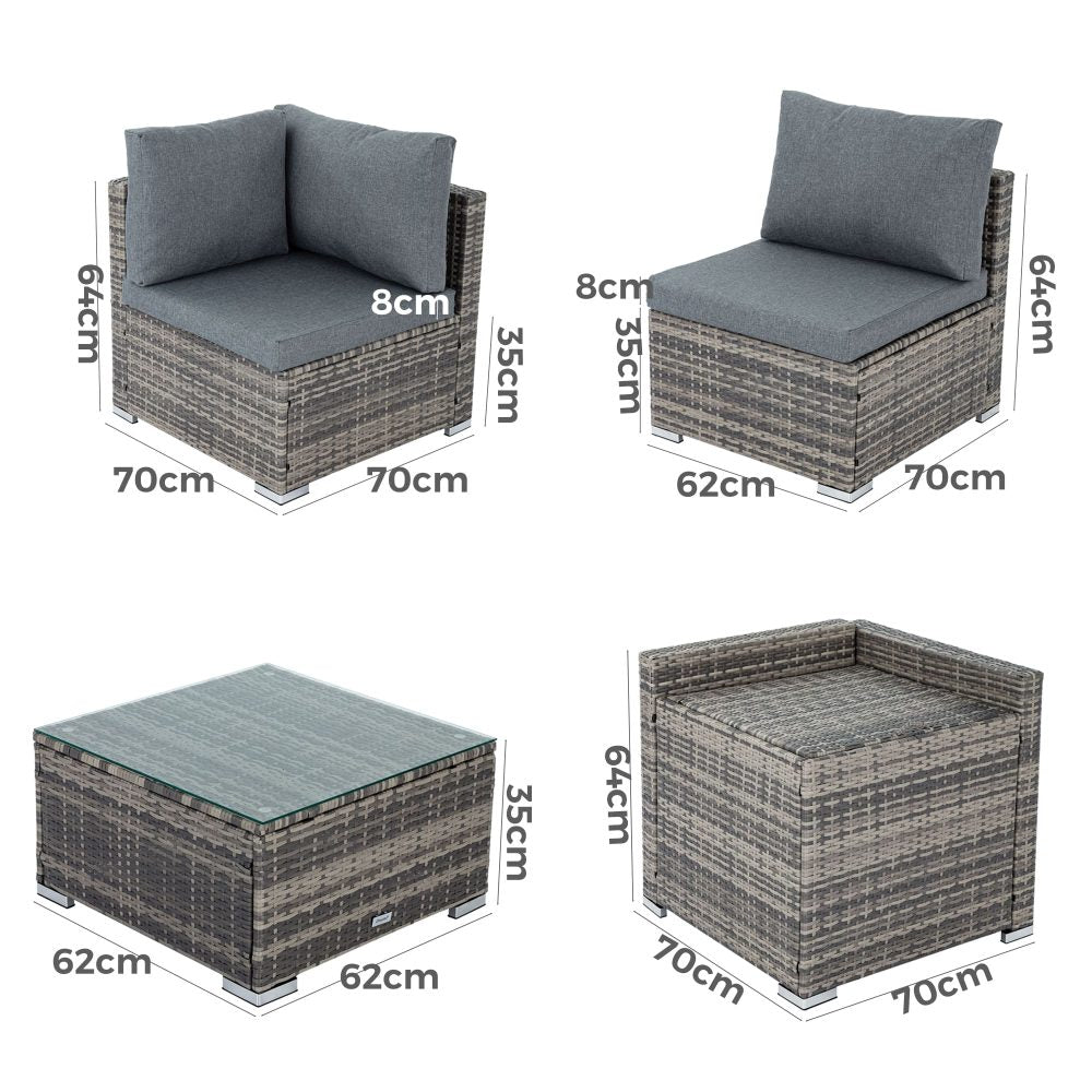 Outdoor Sofas & Lounge Sets: 8PCS Outdoor Furniture Modular Lounge Sofa Lizard-Grey