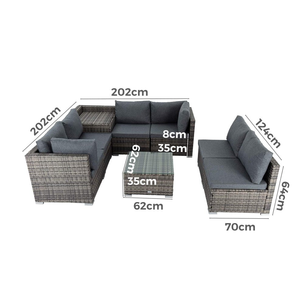 Outdoor Sofas & Lounge Sets: 8PCS Outdoor Furniture Modular Lounge Sofa Lizard-Grey