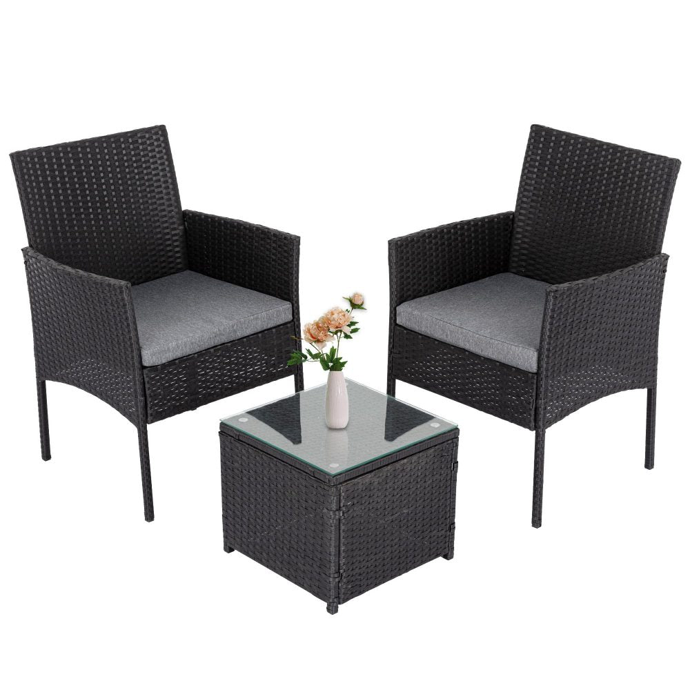 Outdoor Sofas & Lounge Sets: 3PC Outdoor Table and Chairs Set-Black