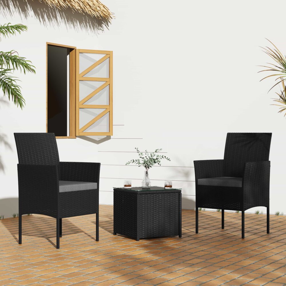 Outdoor Sofas & Lounge Sets: 3PC Outdoor Table and Chairs Set-Black