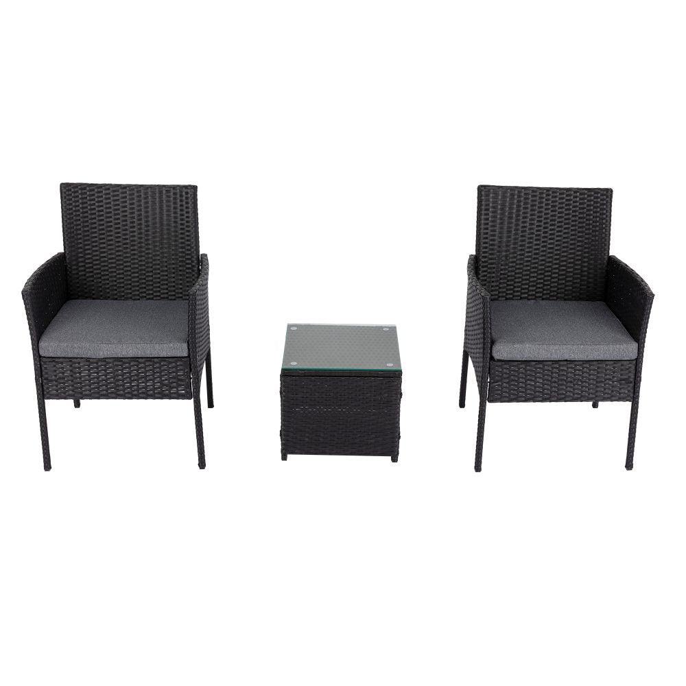 Outdoor Sofas & Lounge Sets: 3PC Outdoor Table and Chairs Set-Black