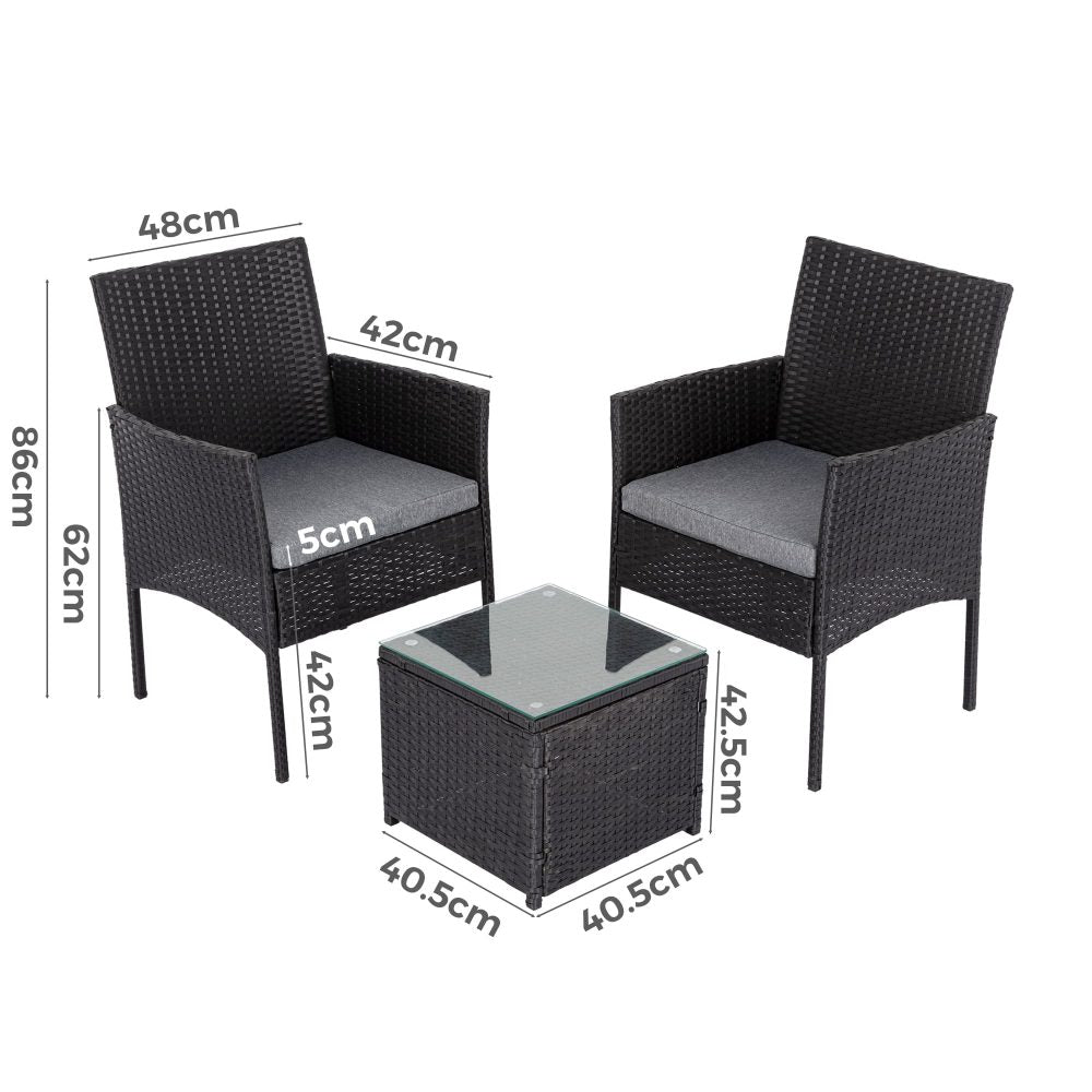 Outdoor Sofas & Lounge Sets: 3PC Outdoor Table and Chairs Set-Black