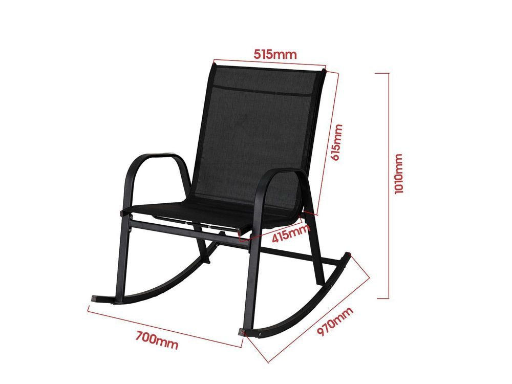 Outdoor Chairs: Rocking Chair High Back Rocker Chairs Steel Metal Textilene Fabric-Black