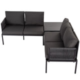 Outdoor Sofas & Lounge Sets: Eden 4-Seater Outdoor Lounge Set with Coffee Table in Black-Stylish Textile and Rope Design