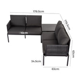 Outdoor Sofas & Lounge Sets: Eden 4-Seater Outdoor Lounge Set with Coffee Table in Black-Stylish Textile and Rope Design