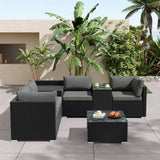 7PC Outdoor Wicker Loveseat Setting with Storage Corner (Black)
