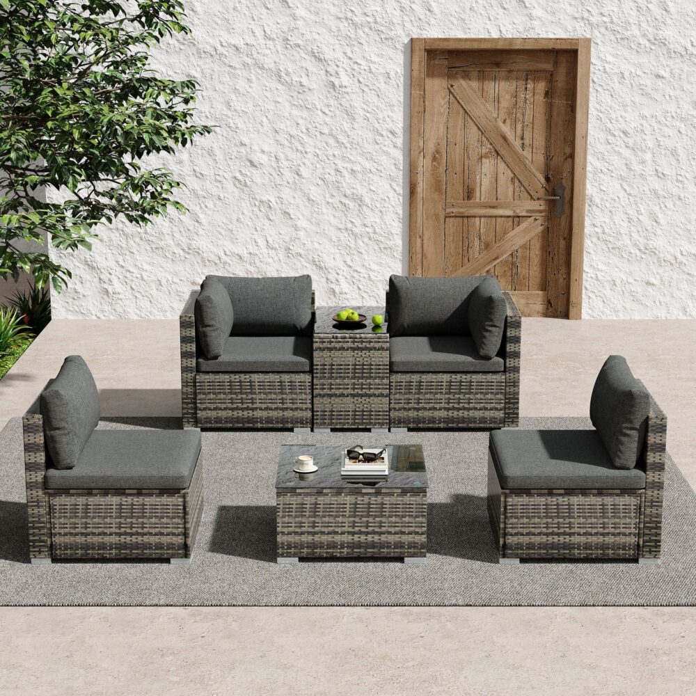 Outdoor Sofas & Lounge Sets: Outdoor Modular Lounge Sofa with Wicker End Table Set