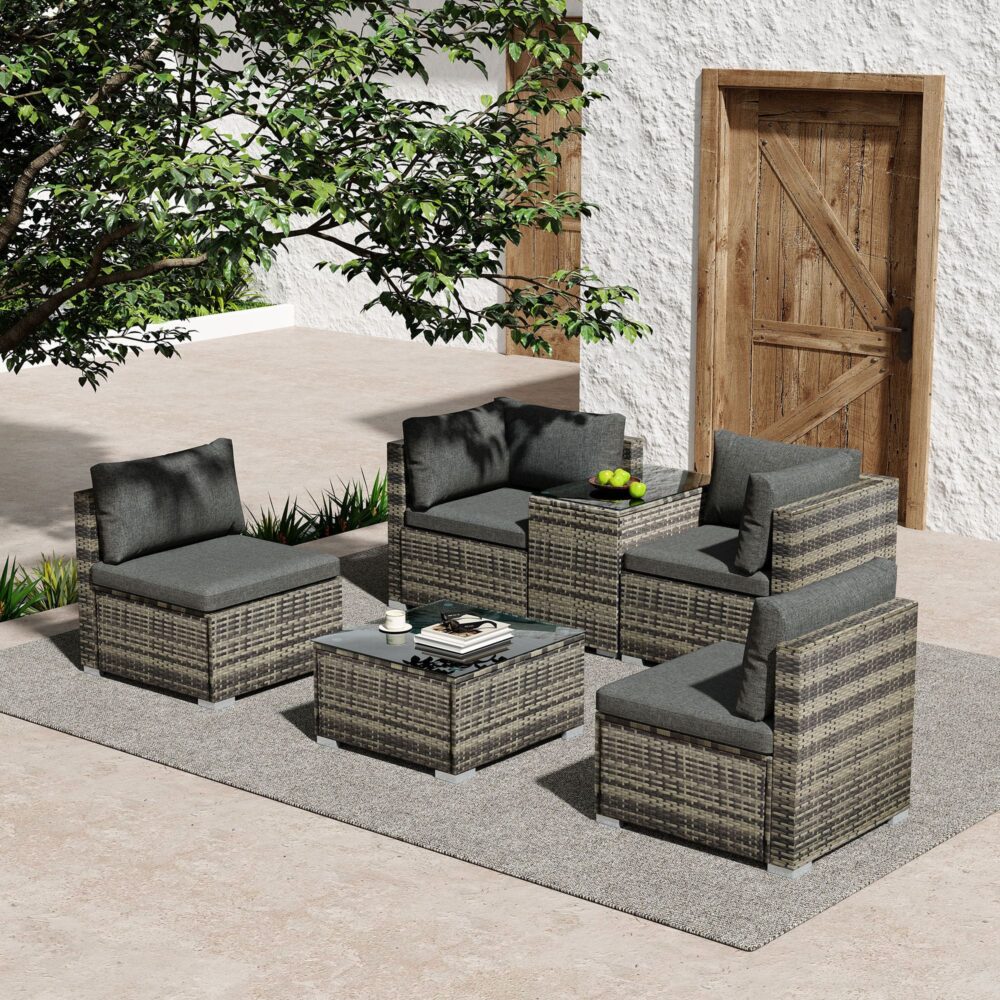Outdoor Sofas & Lounge Sets: Outdoor Modular Lounge Sofa with Wicker End Table Set