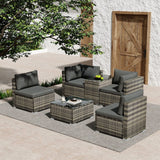 Outdoor Sofas & Lounge Sets: Outdoor Modular Lounge Sofa with Wicker End Table Set