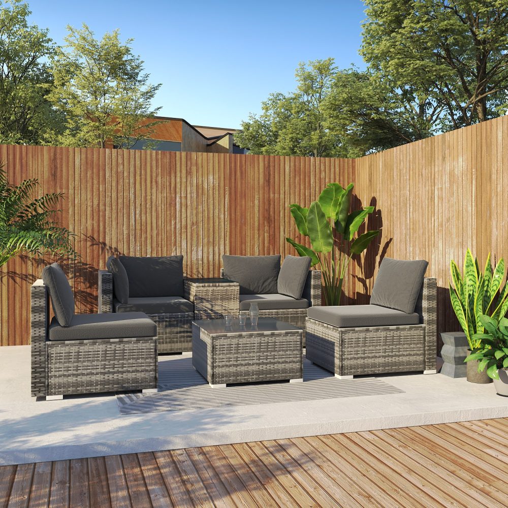 Outdoor Sofas & Lounge Sets: Outdoor Modular Lounge Sofa with Wicker End Table Set