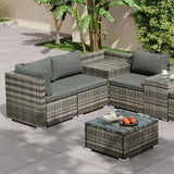 7PC Outdoor Wicker Lounge with Storage Corner (Grey)